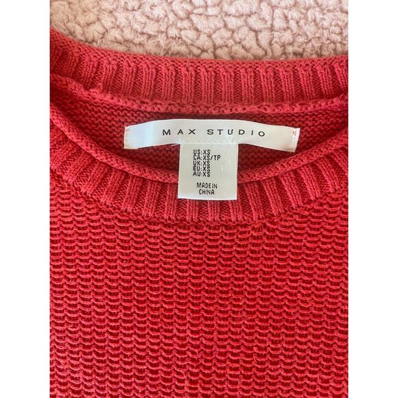 MAX STUDIO Women's XS Red Long Sleeve Cotton Blend Knit Pullover Top Crew Neck - Picture 2 of 6